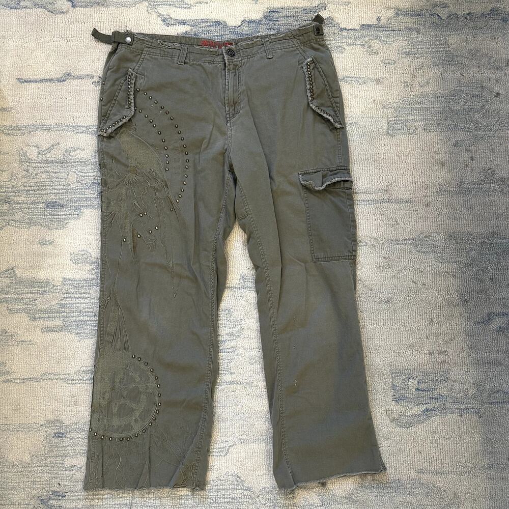 Vintage Y2K Studded Embroidered Cargo Pants Grunge Size 38